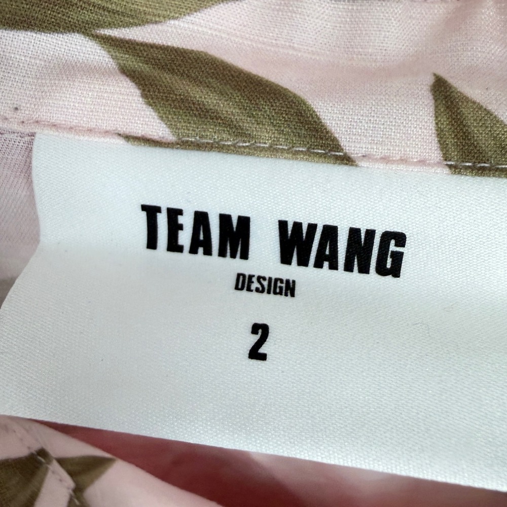 Team Wang‎ Design Mens Size 2 Pink Peony Tiger Tail Floral Flax Button Up Shirt - Picture 5 of 10